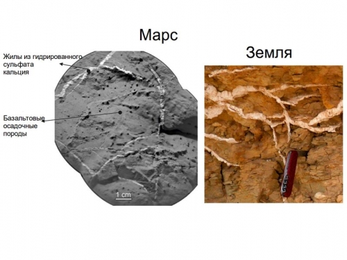 Жилы в скальных породах Марса