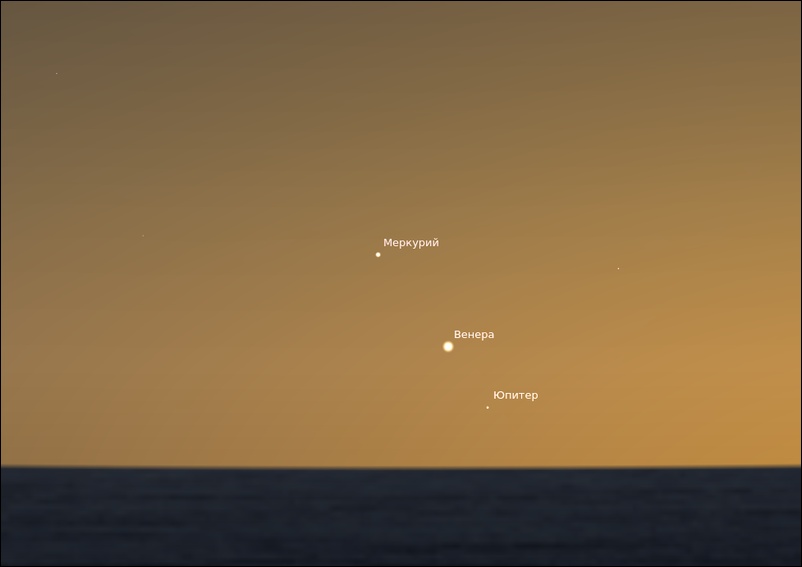 Венера, Юпитер и Меркурий 31 мая
