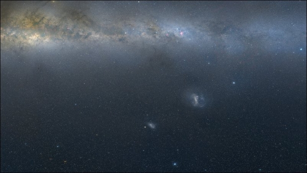 Магеллановы Облака и часть Млечного Пути в видимом спектре. Источник: NASA/Swift/C. Иммлер, М. Зигель.