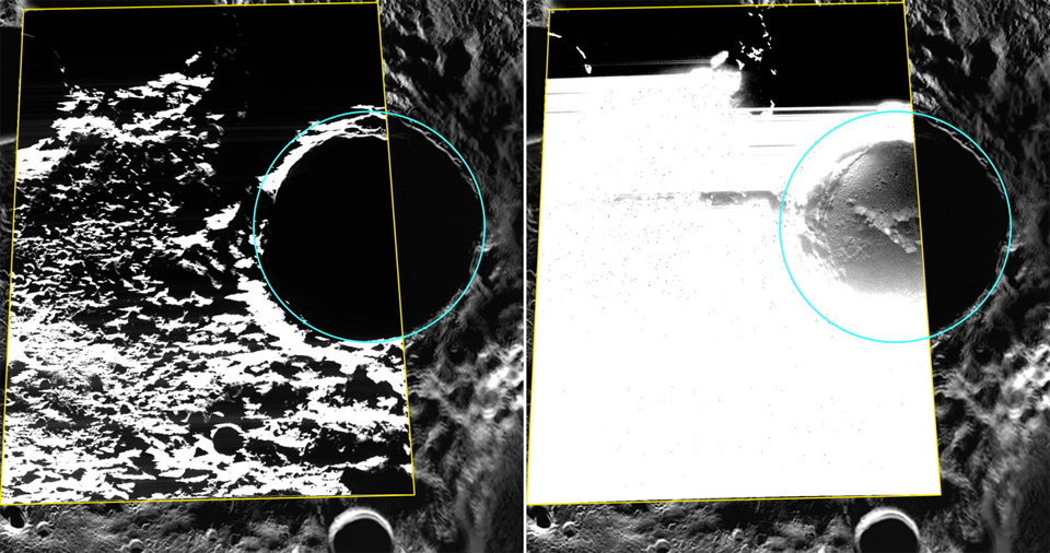 Изображение льда на дне кратера Прокофьева Источник: NASA/Johns Hopkins University Applied Physics Laboratory/Carnegie Institution of Washington